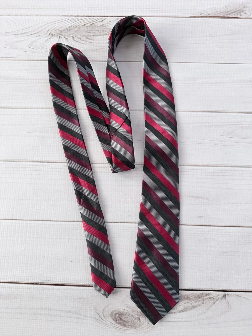 Pierre Cardin Red and Gray Striped Silk Tie